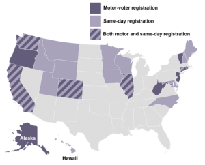 Map of states with motor voting and early voting